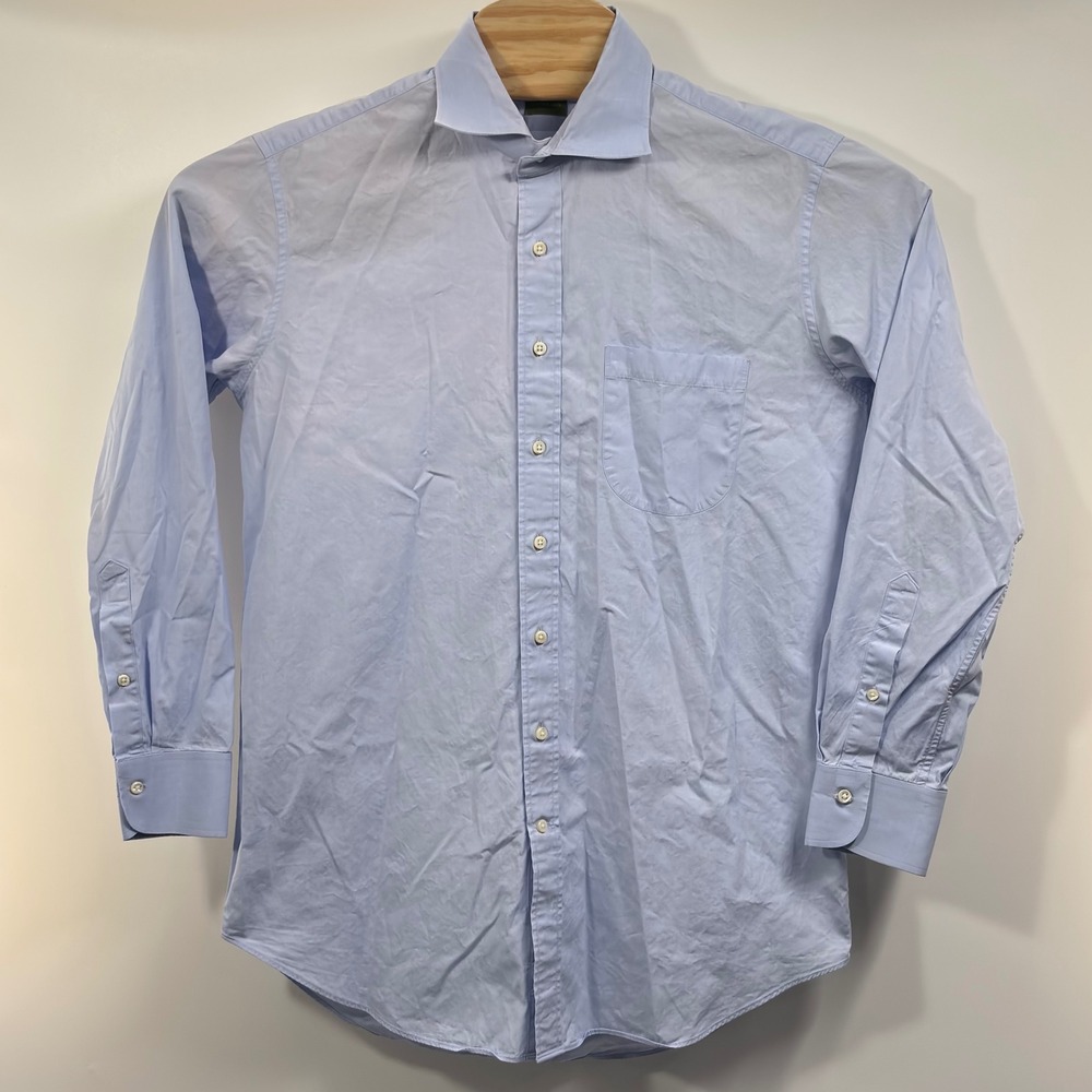 Sid Mashburn End-on-End Dress Shirt Men M Blue Cotton Spread Collar Pocket - Picture 6 of 8